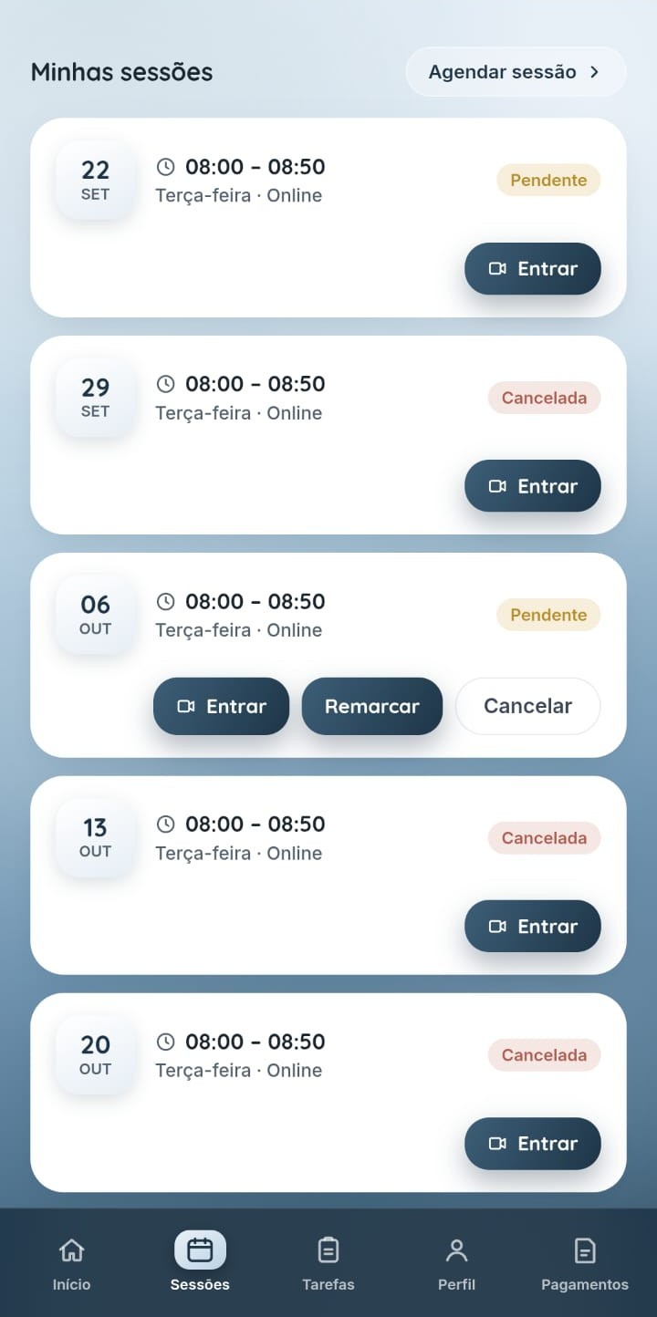 Tela de tarefas do Portal do Paciente, com escalas e anamneses pendentes