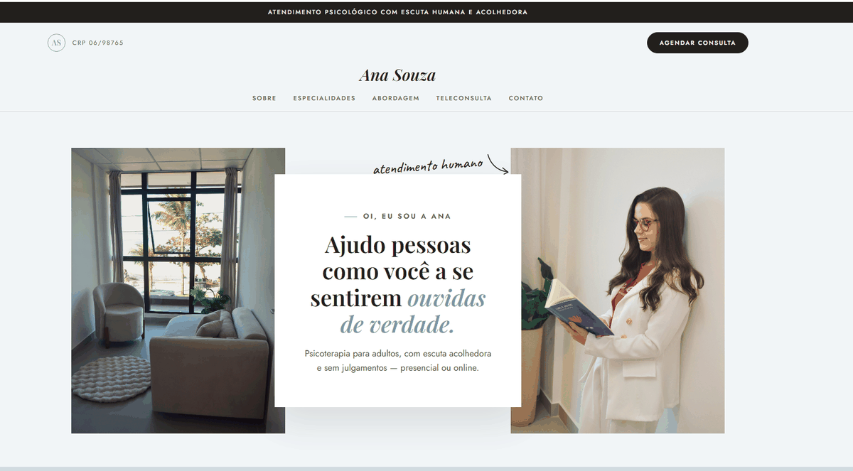 Modelo de página profissional — Ana Souza, psicóloga