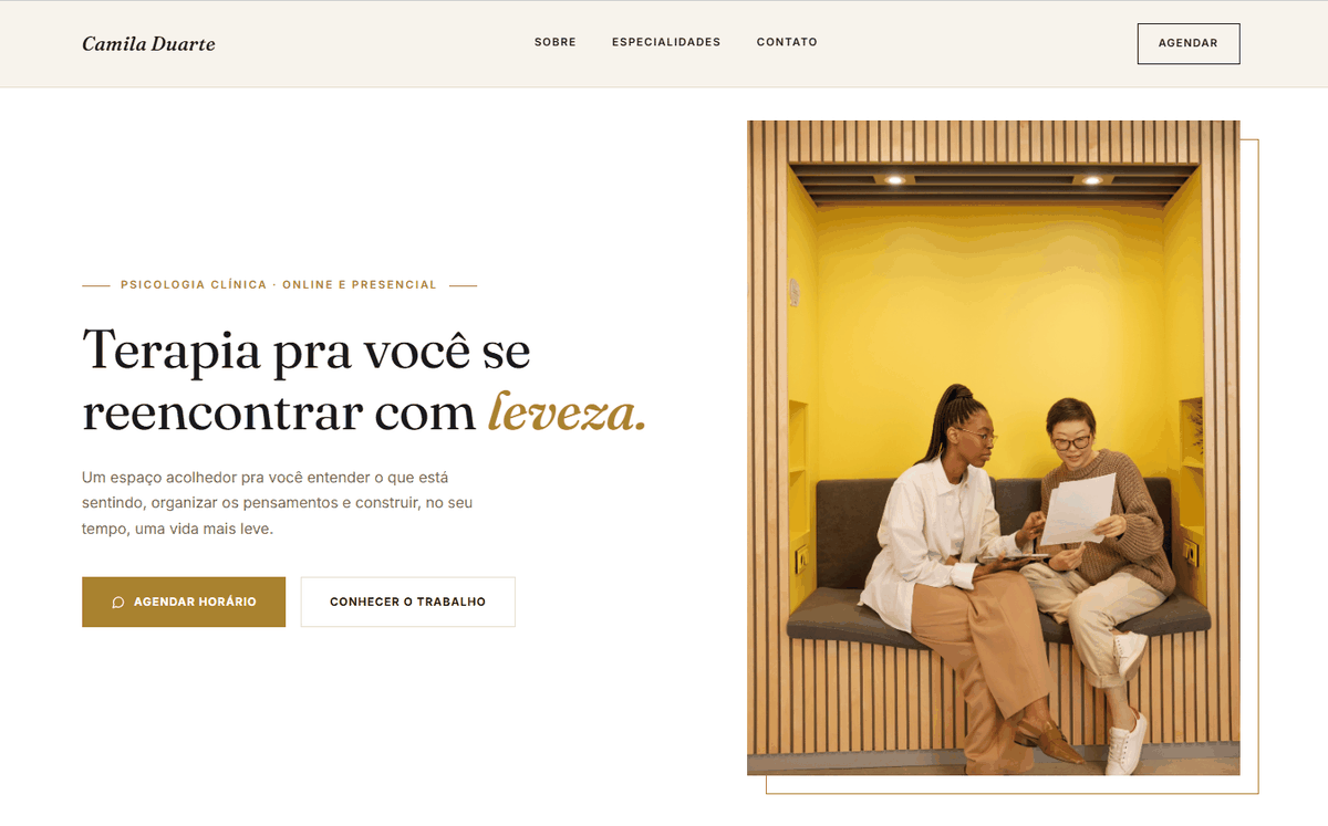 Modelo de página profissional — Camila Duarte, psicóloga